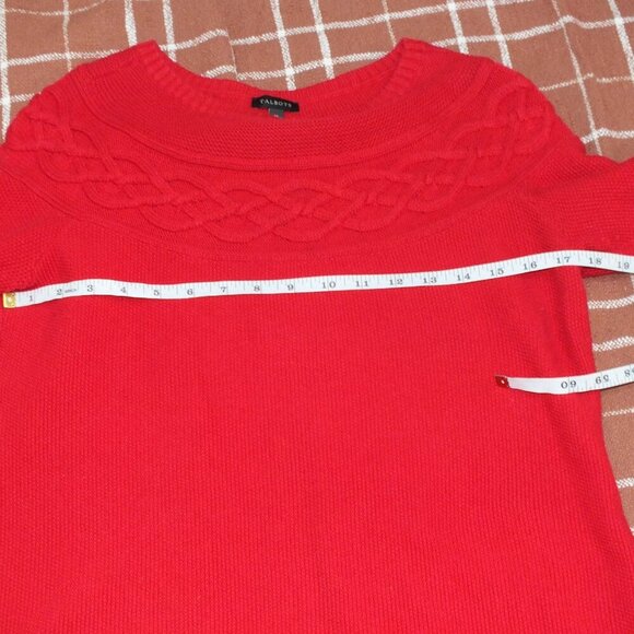 Talbots Red Cashmere Blend Fair Isle Boatneck Sweater Medium - Picture 9 of 10